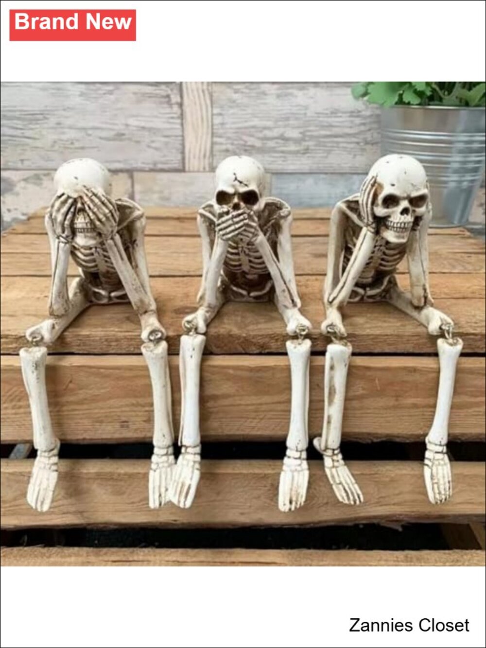 👻 Set of 3 No Evil Skeletons Statue Skull Figurine Gothic Home Décor Resin